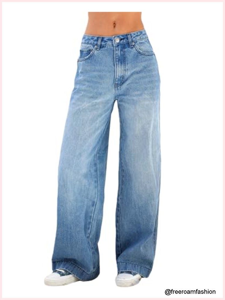 High Waisted Straight Wide Leg Jeans Stretchy Baggy Denim Pants